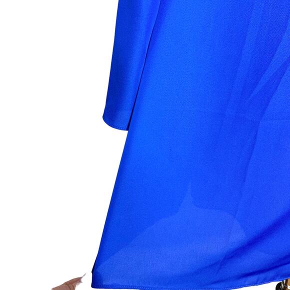 Amanda Uprichard Amherst Choker Tie Neck Bell Sleeve Mini Dress Royal Blue Small - Picture 7 of 13